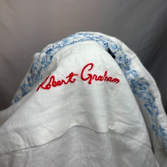 Robert Graham Highland White Short Sleeve Button Down Shirt Men Collar Designer - Picture 9 of 9